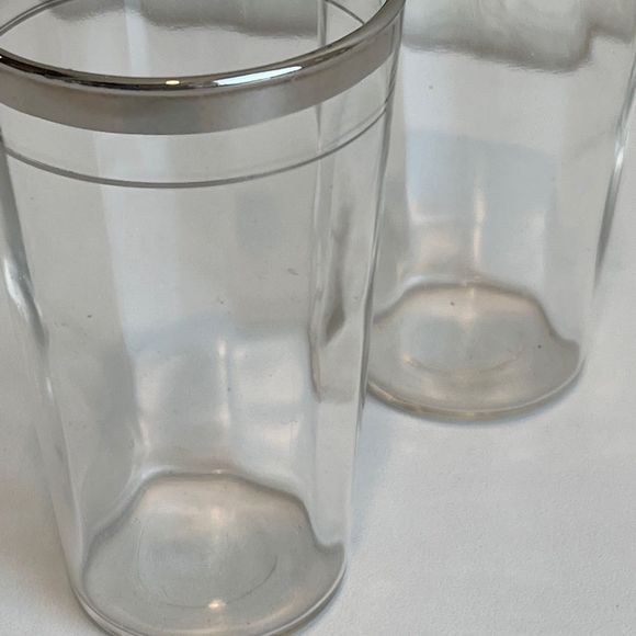 Macbeth-Evans Glass Company Optic Rib Silver Platinum Rim Juice Glasses set of 2 - Picture 7 of 7